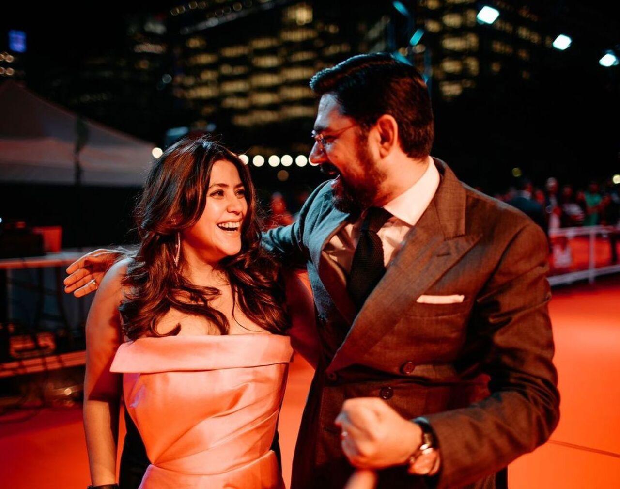 Ekta and Karan couldn`t stop smiling as they looked at each other while posing on the red carpet at the film festival&nbsp;
